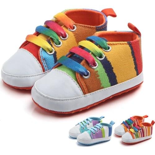 Colorful Baby Shoes Canvas Striped Newborn Girl Boy Shoes For Kids Spring Autumn Soft Sole Non Slip Infant Toddler First Walkers