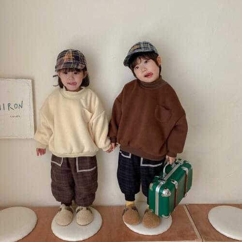 Kids Clothes Winter New Childrens Thicken Pullovers Solid Plus Velvet Casual Loose Sweatshirt for Boys Girs Baby Warm Hoodies