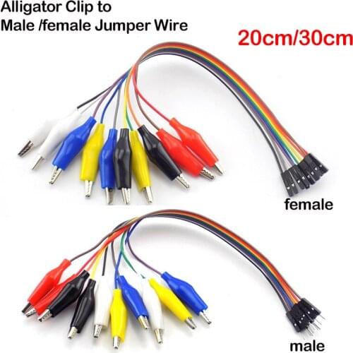 20cm Double head Eclectic Wire jumper Male Female Alligator Clip to 10pin Crocodile pince Test Lead line Connection for DIY