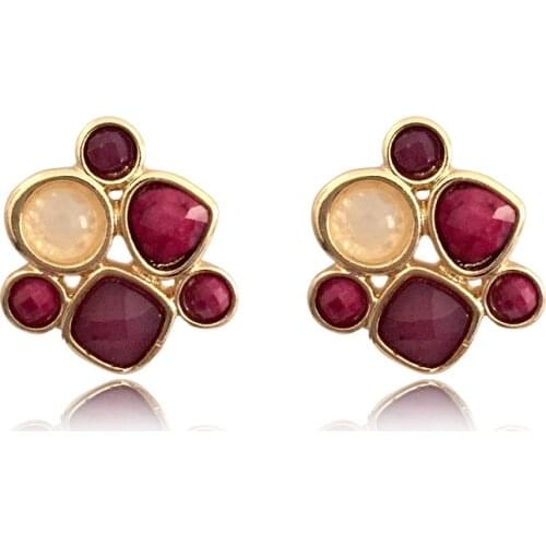Elegant Gold Color Small Purple Burgundy Cream Stone Stud Earrings For Women Girl Office Lady Jewelry Dinner Party