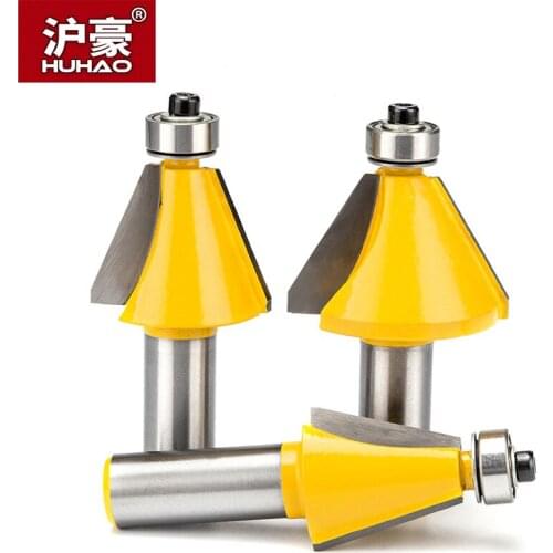 HUHAO 1/2" Chamfering Router Bit With Bearing Trimming 45 Degree Angle Milling Cutter Trapezoidal Sharped CNC Bit