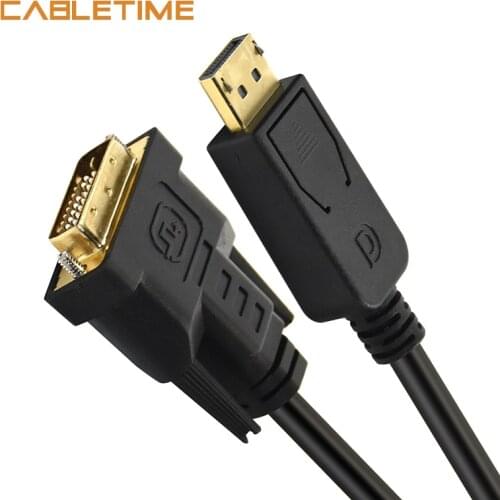 Cabletime Display Port DP to DVI Cable Male to Male DisplayPort to DVI Connection Adapter 1080P 3D for HDTV PC Projector N11