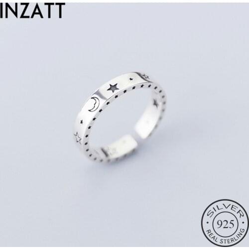 INZATT Real 925 Sterling Silver Star Moon Adjustable Ring For Women Party Fine Jewelry Minimalist Accessories Classic Gift