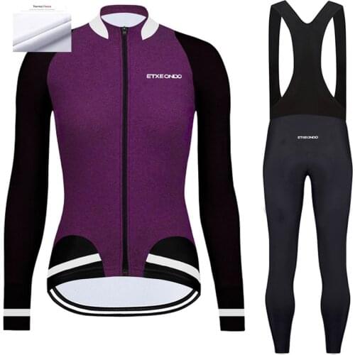2020 Etxeondo Women Thermal Fleece Cycling Jersey Set Winter Long Sleeve Warm Bicycle Wear MTB Bike Bib Pants Suit Ropa Ciclismo