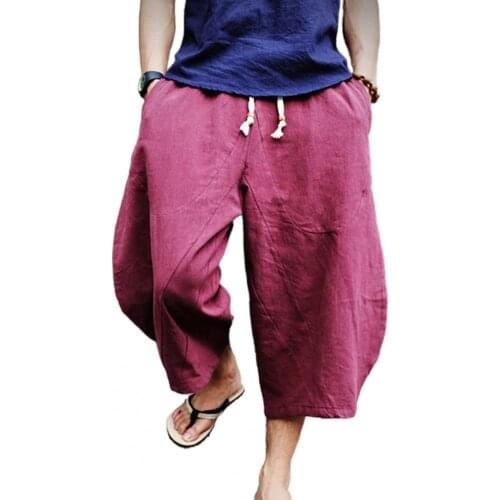 Summer Mens Capri Pants Solid Color Drawstring Pocket Plus Size Loose Casual Mid-waist Summer Streetwear 4XL