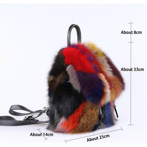 New Arrival Fashion Womens Fox Fur Backpack Real Fur Fur Shoulder Bag Girls Luxury Bags Multicolor