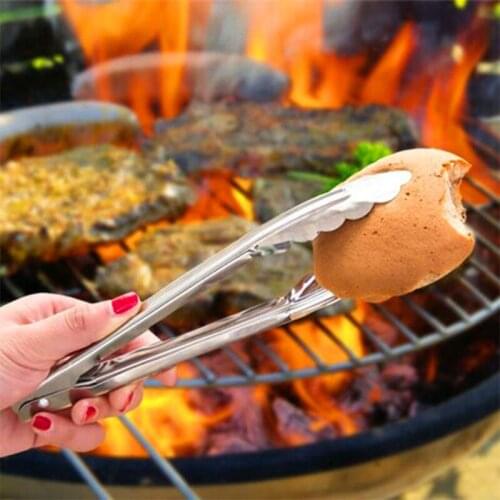 1PC Durable 9 Inch Kitchen Tool Set Heat Bread Tong Stainless Steel Salad BBQ Cooking Food Serving Utensil Tongs Fast Delivery