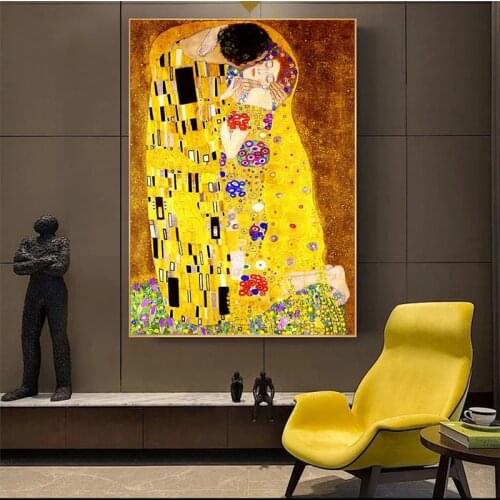 Classic Artist Gustav Klimt Kiss Abstract Canvas Painting Prints Posters Modern Wall Art Pictures Living Room Home Decor Cuadros