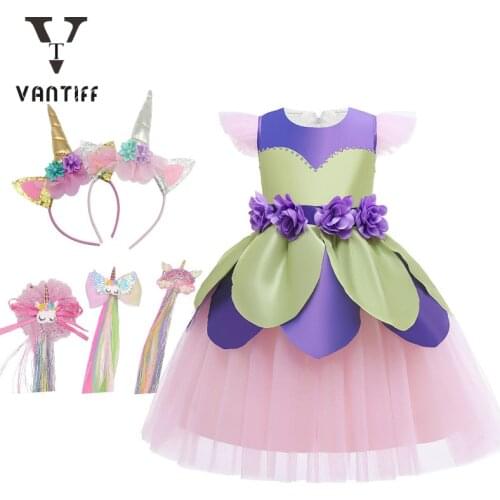 2021 New Flower Fairy Short-Sleeved Princess Dress for Girl Fancy Mesh Ball Gown Summer Children Skirt Birthday Party Dresses