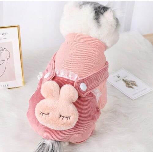 Autumn Winter Fashion Cartoon Jumpsuits for Dogs Plus Velvet Warm Cute Rabbit Dog Cat Four-legged Rompers Pet Kawaii Clothes