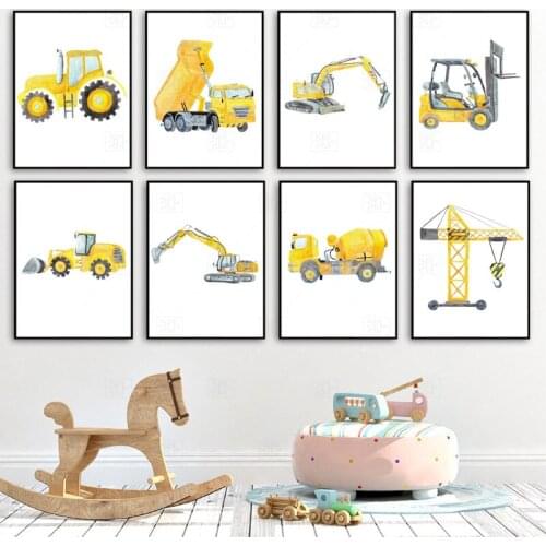 Construction Vehicles Watercolor Nursery Wall Art Canvas Painting Cars Trucks Posters And Prints Wall Pictures Boys Room Decor