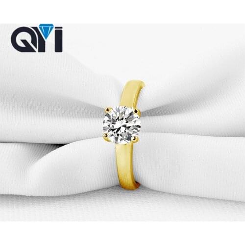 QYI Luxury Fashion 14K Jewelry Ring Ladies 1 Carat Round Cut Zircon 14K Solid Yellow Gold Wedding Engagement Rings