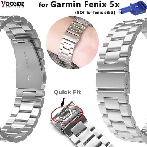 26mm Quick Fit Watch Band Stainless Steel Watch Band Strap for Garmin Fenix 5X/3/3 HR (Not Fit Fenix5/5S) silver