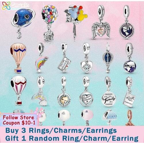 Smuxin 925 Sterling Silver Hot Air Balloon Spinning Globe Rainbow Planet Friends Forever Charms fit Original Pandora Bracelets