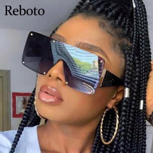 Vintage Square Sunglasses For Women Fashion 2020 Oversized Black Rimless Rivet Sunglasses Woman Luxury Brand Big Frame Glasses