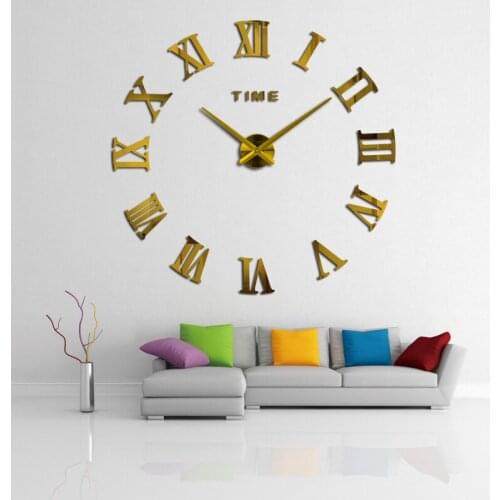 Modern DIY Interior Roman Wall Clock High Quality Wall Clock 3D Sticker Home Mirror Effect 3D Self Adhesive Wall Watch Stickers