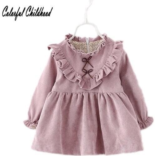 Spring girls dress kids autumn thick dress princess girls long sleeve Corduroy Ruffles Party Dresses