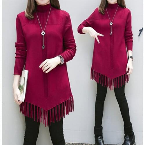 Tassel Knit Sweater Plus Size Pullover Women Clothing 2021 Spring Autumn Mid-Length Oversized Female Loose Bottoming Shirt G788