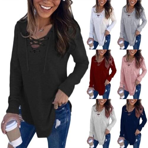 Women Casual Solid Plain color V Neck Long Sleeve Sweatshirt Loose Pullover Top Hooded Sweatshirt hoodies For Womens Clothing