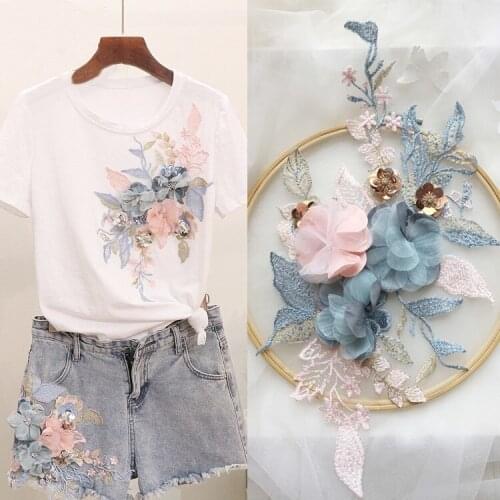 Women hand-made embroidery flowers three-dimensional applique clothing accessories mesh lace wedding dress decoration post