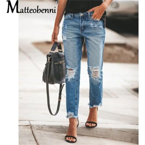 2021 Jeans Female Ripped Summer Hole Street Fashion Casual Button Womens Pencil Pants Denim Elastic Trousers For Ladies Donna
