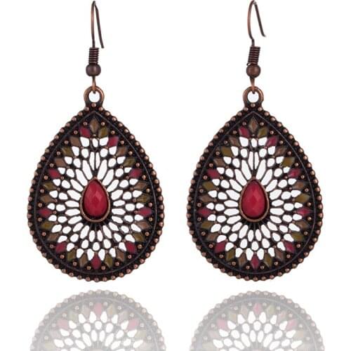 Fashion alloy acrylic water drop earrings Colorful ethnic statement earring Bohemian vintage luxury jewelry for women 2019