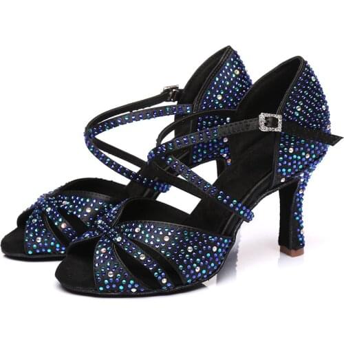 Women Shoes Latin Dance Shoes Women Dance Shoes Latin Dance Shoes Salsa Jazz Dance Shoes Blue Rhinestone Soft IDancing