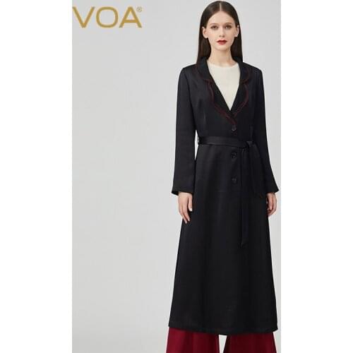 VOA40 Mumi Heavy Silk Double-sided Long Coat Women Satin Lapel Single-breasted Loose and Versatile Long Windbreaker Autumn FE153