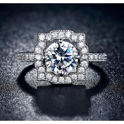 9mm round white zircon paved women wedding engagement ring fine jewelry wedding square ring in stock us 6 7 8 9 Distribution