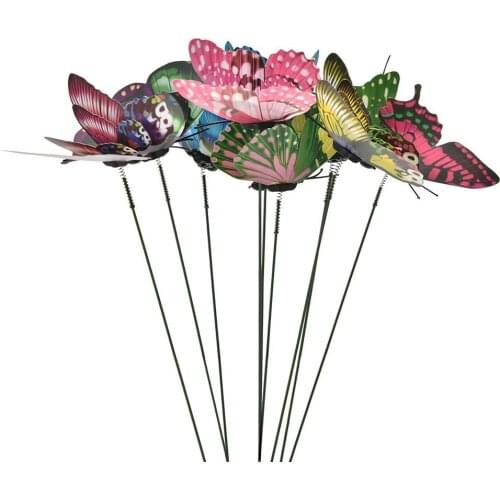 10pcs Artificial Butterflies On Sticks 3D Mode Double Wing Party Wedding Home Decor Garden Plant Yard DIY Craft