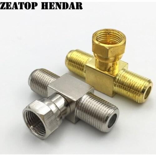 5Pcs Brass F Type 1 Male to 2 Female Jack F Plug to Dual F Socket T Splitter 3 Way Adapter RF TV Coaxial Antenna Connector