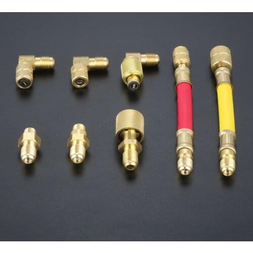 8Pcs/Set Car A/C Repair Air Conditioning Refrigeration Connector Converting Adapter Hoses R134A R12, 3 Kinds Brass Alloy Adapter
