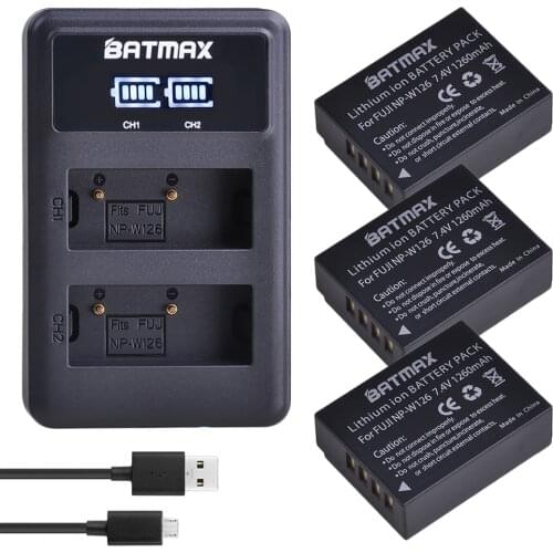 3PCS NP-W126 NPW126 Battery+LED USB Dual Charger for Fujifilm FinePix HS30EXR HS33EXR X-Pro1 X-E1 X-E2 X-M1 X-A1 X-A2 X-T1 X-T20