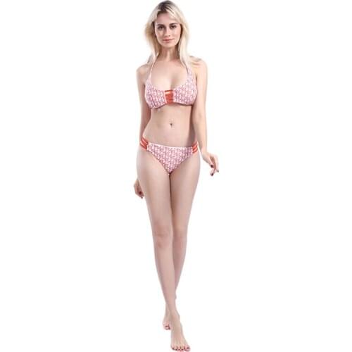 Bikini 2020 Small Fresh Heart Print Color Matching Comfortable Lining Hot Pink Swimsuit 2 Piece Set Women