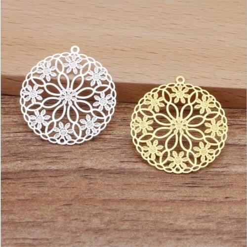 SIXTY TOWFISH 10 Pieces DIY Jewelry Accessories Size 26mm Copper Materials Ancient Retro Style Flower Slice Charms