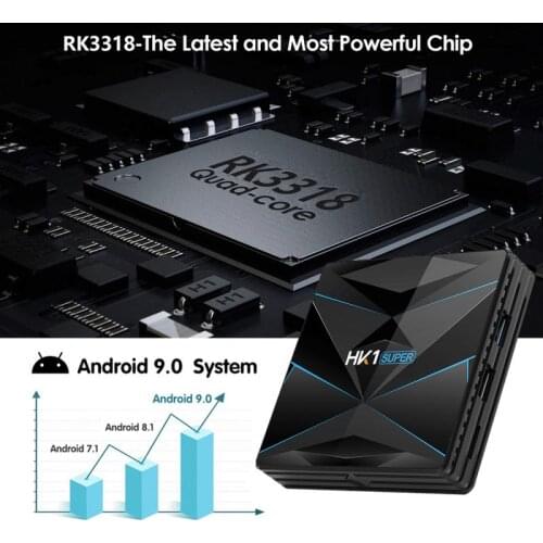 HK1 TV BOX Super Android 9.0 TV BOX RK3318 4G+64G ROM USB 3.0 2.4G/5G Dual WIFI BT4.0 HDR 4 K 3D Set Top Box Media Player