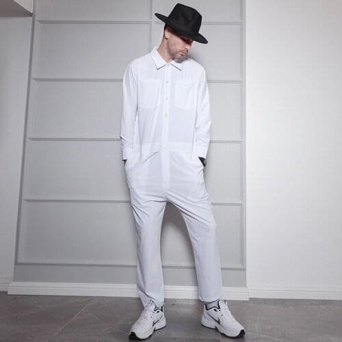 Overalls Jumpsuits Men Spring Summer Fall Long Sleeve Casual White Cotton One Piece Rompers Male Streetwear Clothes Plus Size
