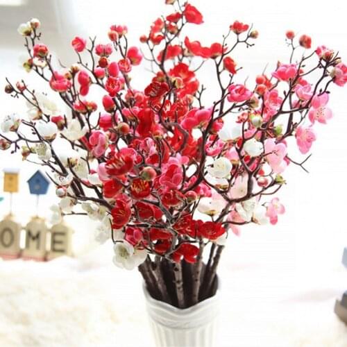 Artificial flower Cherry Spring Plum Peach Blossom Branch 60cm Silk Flower Tree Flower bud For Wedding Party Decors