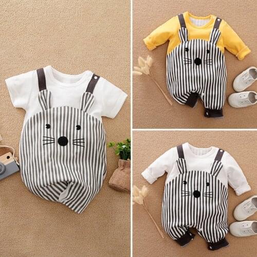 Infant Baby Rompers Summer Autumn Cute Stripe Cartoon Pattern Jumpsuit Newborn Boy Girl Clothes
