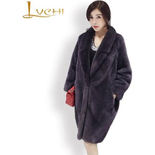 LVCHI noble Coat womens winter crown level velvet mink fur coat medium women fashion slim Fur coats from natural fur mink