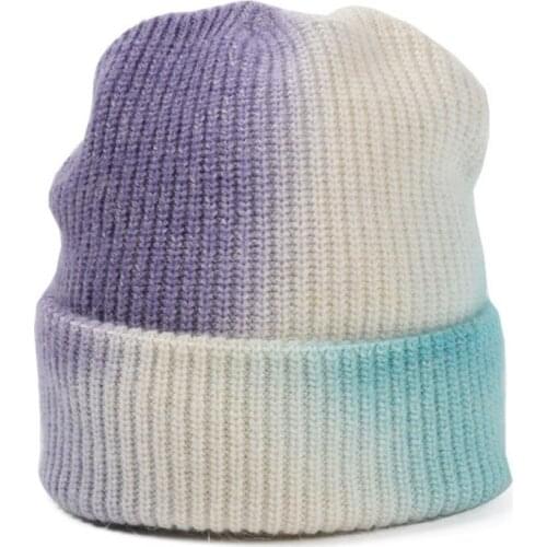 K3NF Soft Stretch Thick Knitted Warm Tie-dye Knitted Wool Unisex Beanie Hat Gradient Outdoor Casual Winter Hat