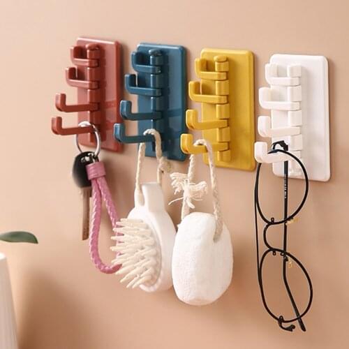 Nail-free Sticky Hook Key Wall Holder 4 Hooks Rotatable Storage Rack Living Room Bathroom Creative Organ Shape Hanger Organizer