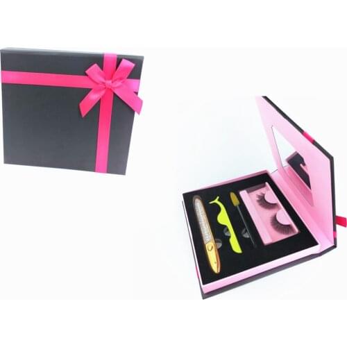New Black Ribbon Bow Eyelash Case Wholesale 25MM Mink Eyelashes Vendor Custom Lashbox Packaging Box With Logo Free Lash Tray