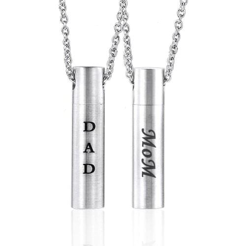New Perfume Bottle Urn Necklaces Cylinder Pendant Memorial Cremation Ashes Neck for Woman Men Anniversary Father Mother
