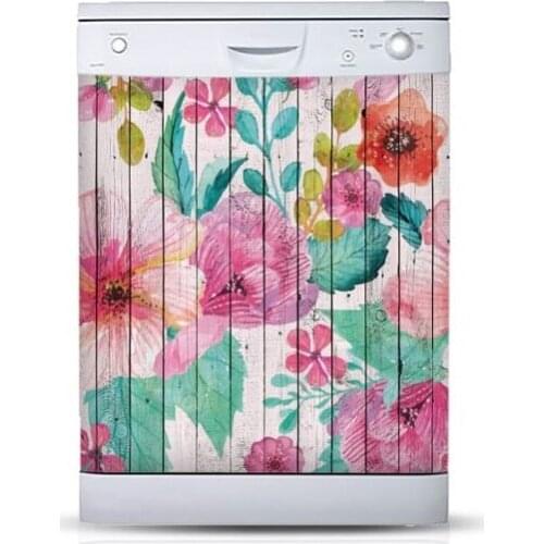 Wholesale 3D Spring Flower Wooden SelfAdhesive Dishwasher Refrigerator Freeze Sticker Kids Art Fridge Door Cover Wallpaper
