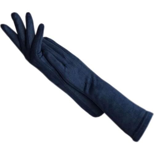 Gloves winter ladies gloves suede long 35CM arm suede fashion suede touch screen thick black gray beige dark blue brown light gr