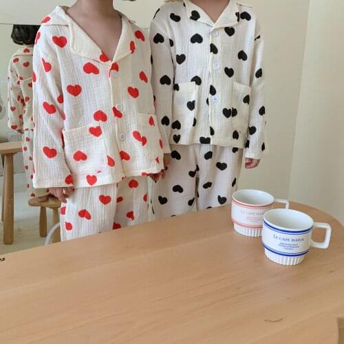 2021 Autumn New Kids Pajamas Linen Shirt and Pants 2Pcs Casual Boys and Girls Sleepwear Sets