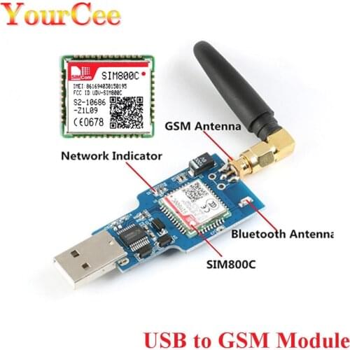 USB to GSM Module GSM GPRS SIM800C SIM800 Module For Wireless Bluetooth Module SMS Messaging With Antenna Quad-band