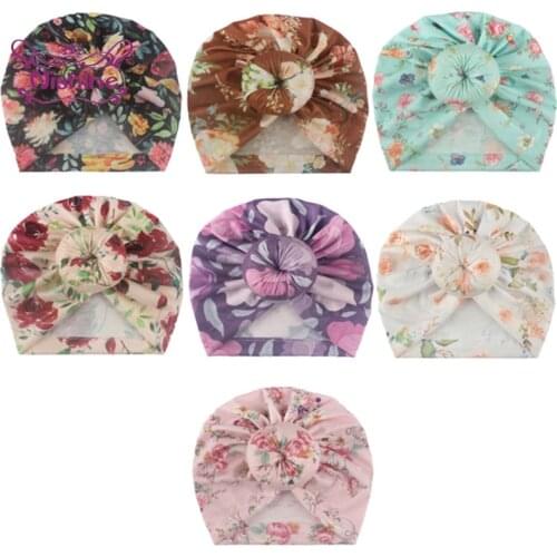 Nishine Fashion Newborn Infant Printed Donut Hats Cute Flowers Pattern Children Caps Baby Hair Accessories Holiday Decoration