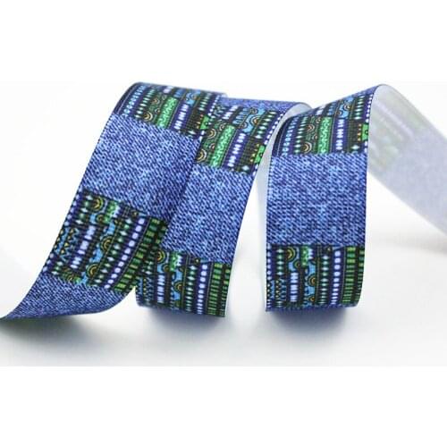 Ethnic style denim pattern printed grosgrain ribbon 9-75mm DIY handmade materials christmas wedding gift wrap tape ribbons